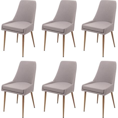 6er-set Esszimmerstuhl HHG-069, Küchenstuhl Polsterstuhl Stuhl, Stoff/Textil (280g/m²) Metall hellgrau
