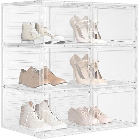 WOLTU Set di 6 Scatole per Scarpe Trasparenti. Portascarpe Salvaspazio in Plastica con Coperchio Frontale Magnetico. Contenitori per Scarpe Impilabili. Fino alla Taglia 46 (1/5)