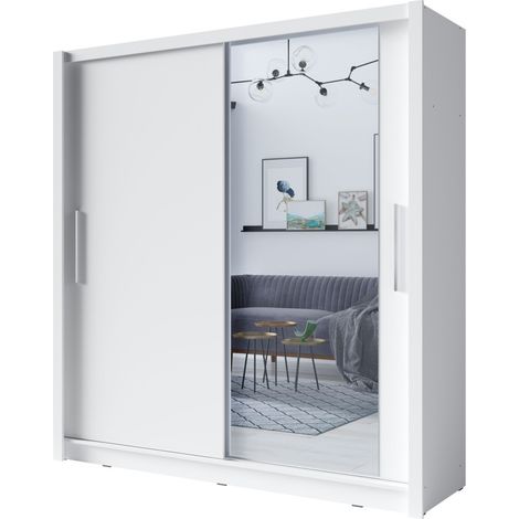 Armario con 2 puertas correderas con espejo - 155 cm - blanco - colección OZZULA (1/4)