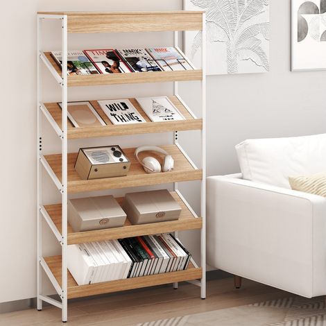 Étagère à 6 Niveaux 161 CM de Hauteur Étagère Autoportante Inclinée avec Cadre Métallique Robuste en Bois Naturel (1/3)
