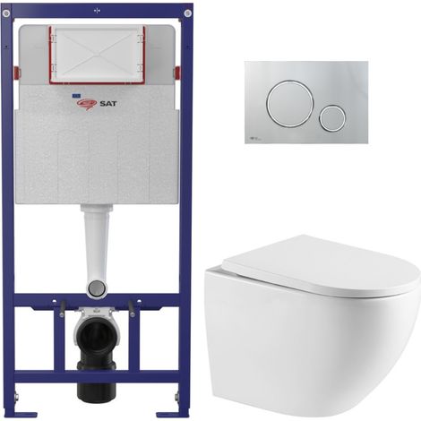 Swiss Aqua Technologies WC-Set Vorwandelement ECO 2L SAT + Hänge-WC SAT + Betätigungsplatte glänzend chrom (STEST67WR05-IN)