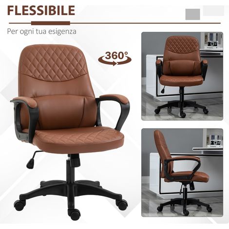 Fauteuil de Bureau Bascule avec Massage Lombaire et Port USB, Chaise de Travail en Cuir Synthétique Marron, Siège Réglable en Hauteur, 59x63x92-101cm (1/5)