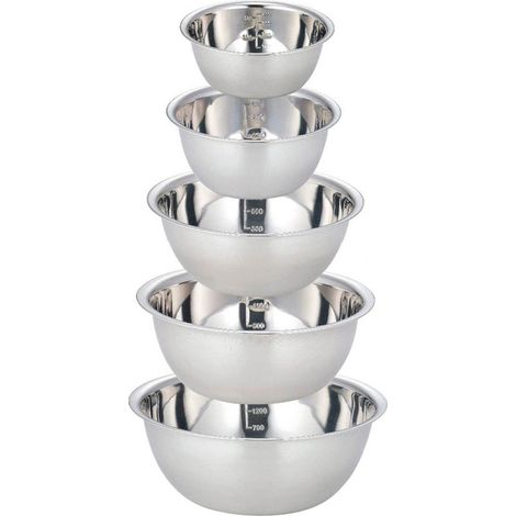 Mixing Bowls - Stainless Steel - Non Slip Base - Nesting Set - For Cooking Baking Salad Preparation - 5 Pieces
