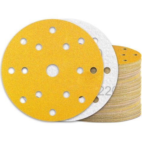 Schleifpapier 150mm Klett 15 Loch-Gelb 60 Stück Körnung 220 (1/5)