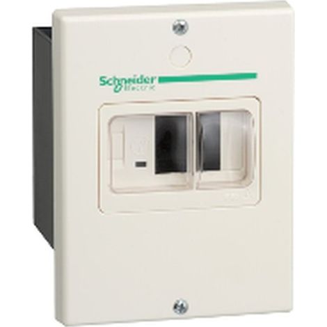 Cofre empotrable SCHNEIDER IP55, resistente al agua y polvo, medidas compactas.