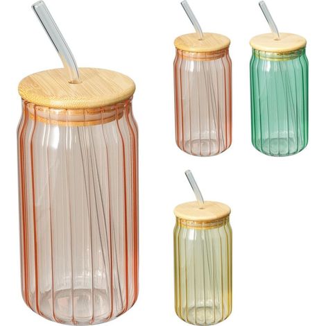 VASO CONTAPA BAMBU Y PAJITA BOROSILICATO 500ML SURTIDOS