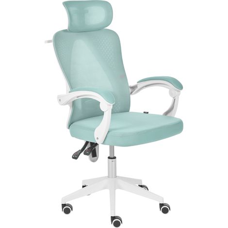 Silla de oficina moderna con base giratoria altura ajustable reposabrazos reposacabezas de malla verde menta Seranev (1/5)