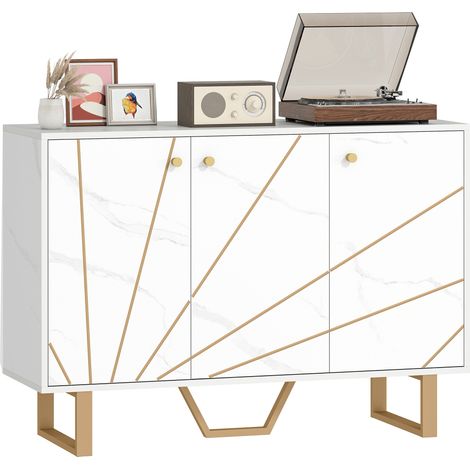 HOMCOM Sideboard Storage Cupboard with Metal Legs for Living Room, White (1/5)