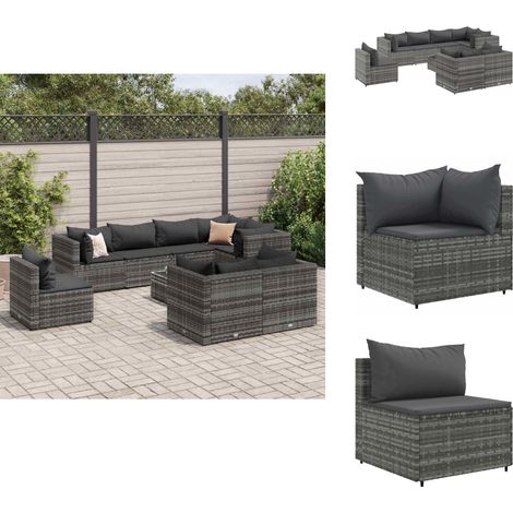 Salon de jardin 9 pcs avec coussins Gris Résine tressée - Salon De Jardin - Meuble De Jardin - Set De Salon - Résine Tressée - Rotin Synthétique