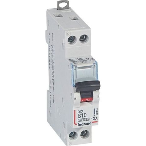 Disjoncteur DX³6000 10kA arrivée haute et départ bas à vis U+N 230V - 10A - courbe B - 1 module - LEGRAND