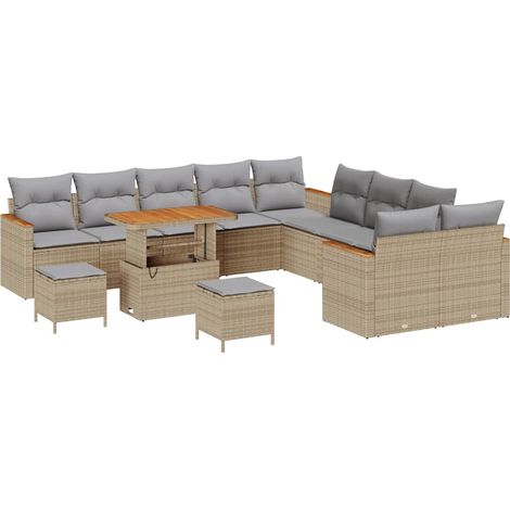 Garden Sofa Set with Cushion 13 pcs Beige Poly Rattan vidaXL (1/5)
