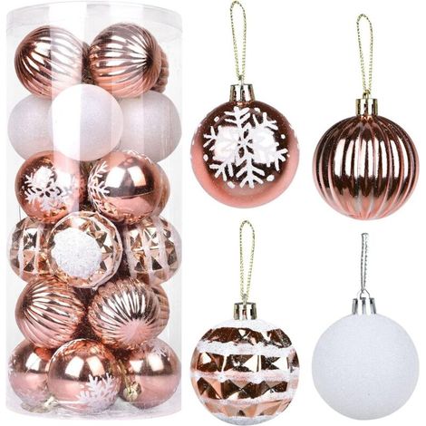 ZOLGINAH 24 Pièces Boules de Noël, Champagne Plastique Boules de Noel avec Motif de Flocons de Neige Decorative Boule de Noël à Suspendre pour Sapin de Noël Pendentifs Cadeaux (1/5)