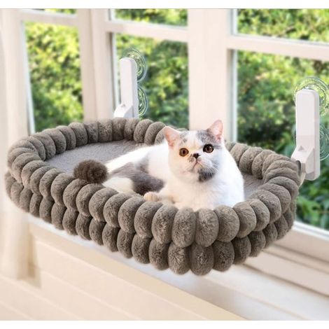 Cuccia per gatti – Elegante amaca per gatti da finestra – Pieghevole – con rivestimento reversibile – Robusta seduta in peluche per gatti da interno – con 4 potenti ventose (1/5)