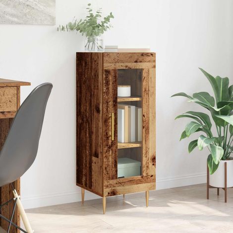 Buffet 1 porte en bois d’ingénierie, rangement, finition bois ancien, 34,5 x 34 x 90 cm - PANGIVO (1/5)