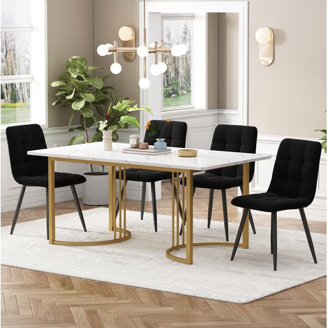 MEUBLIV Tavolo e 4 sedie da pranzo 140x80 cm bianco, nero e dorato (1/5)