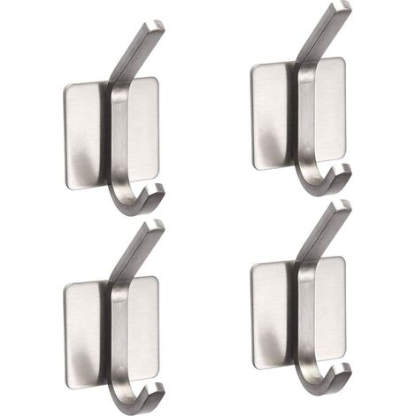 4 Pieces Adhesive Hook, Stainless Steel Waterproof and Rustproof Wall Hook Family and Office, Self Adhesive Robe Hooks (1/5)