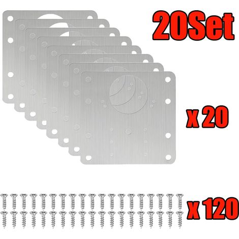 (A-20Sets) Kits de réparation de charnières pour meubles de cuisine : plaques de fixation en acier inoxydable avec vis de montage. (1/5)