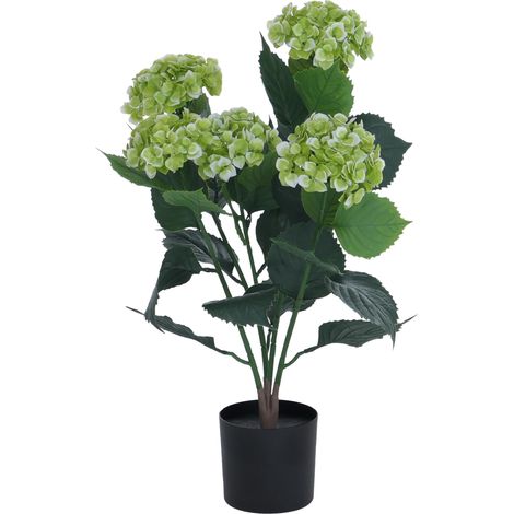 [NON UTILIZZATO] Ortensia artificiale HHG-035, pianta decorativa, con vaso, per esterni, in polietilene, 64x40x40 cm, verde (1/5)