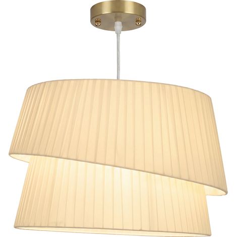 Suspension Luminaire Élégante à Double Abat-Jour, Rosace Dorée, Câble Réglable, Ampoule Non Incluse E14 40 W, Blanc (1/5)