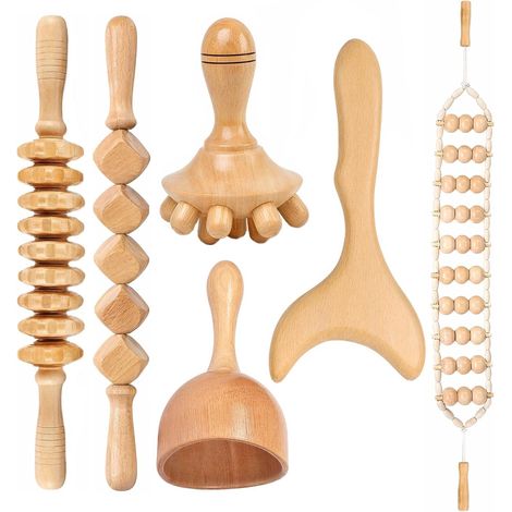 6PCS Maderotherapie Kit, Drainage Lymphatique Masseur Anti Cellulite Bois (1/5)
