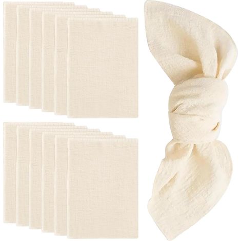 12 Pièces Serviette en Gaze De Coton Beige, Lavable Et Réutilisable Serviette Gaze De Coton, Serviette De, Table en Tissu pour Les Fêtes De Mariage Dîners Cafés (1/5)
