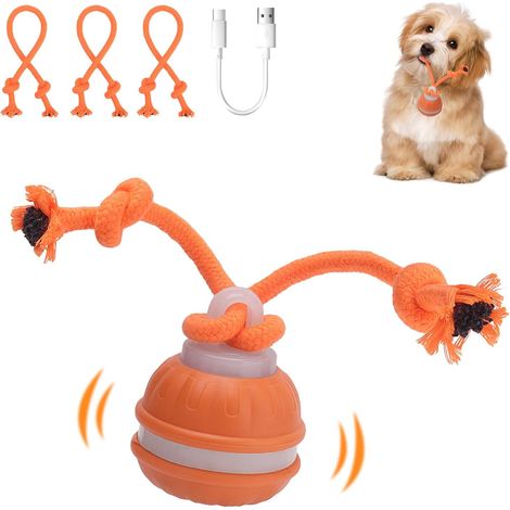 Jouet Interactif pour Chien, Balle Automatique avec Sons d'Oiseaux, 3 Modes de Jeu, Corde à Mâcher pour Petits Chiens Orange (1/5)