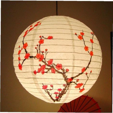 Lanterne en Papier Ronde - 1 Unité - Style Chinois Fleur de Prunier - Abat-jour Décoratif Suspendu - Mariage Restaurant Maison - 35 cm Blanc (1/5)