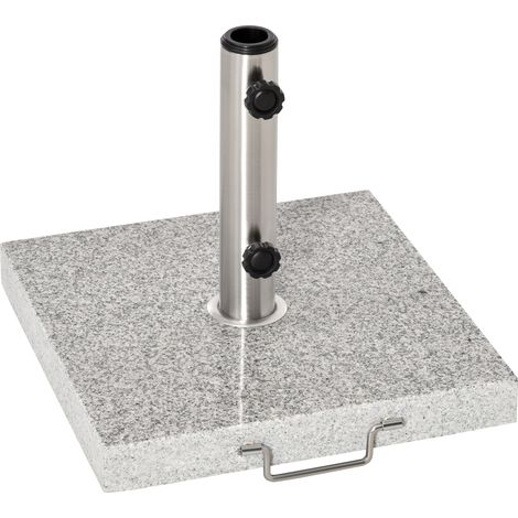 Base quadrata per ombrellone, 25 kg, supporto in granito con tubo in acciaio inox Ø 35/38/48 mm, per terrazza, piscina, patio, giardino, 40 x 40 x 36 cm, grigio