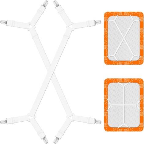 QORVA-Supports de drap-housse réglables, élastiques avec clips métalliques et sangles triangulaires réglables, blancs.
