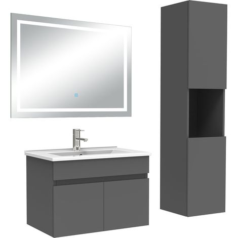 Acezanble Ensemble meuble salle de Bain 60cm avec colonne + miroir 3 couleurs Anthracite
