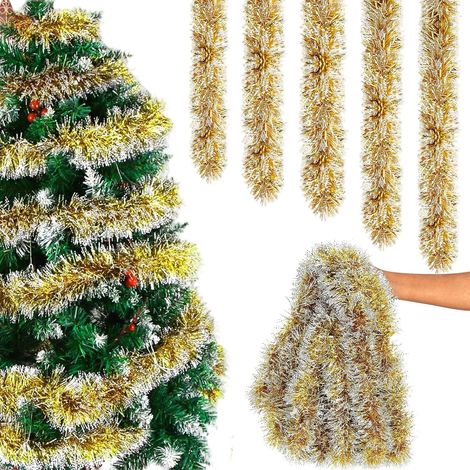 Guirlande Noel, 10 m Guirlande Sapin Artificiel, Guirlandes Tinsel Noël, Verte Sapin Noel Garland Decoration, S'applique a Ajoutez Touche Festive Votre Maison (Or) (1/5)