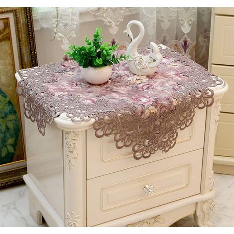 Mantel cuadrado decorativo para mesita de noche, funda antipolvo, mantel para mesita de noche para bodas, decoración del hogar, sala de estar (morado oscuro) (1/3)