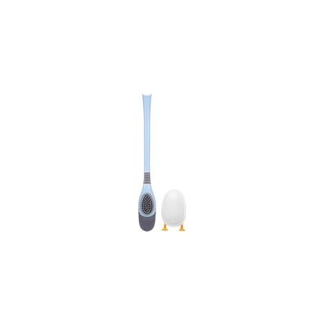 Scopa per WC a manico lungo – Silicone, testina di ricambio, manico in acciaio inox, pulizia del bagno – Crezuo