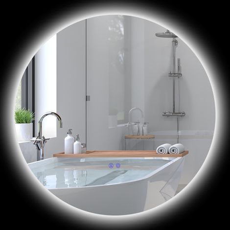 Miroir rond lumineux LED de salle de bain Ø 80 cm mural avec éclairage interrupteur tactile système antibuée