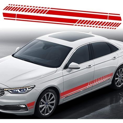 1 Paire 210cm Sports Racing Bande Autocollants pour Corps Porte Bandes Latérales Vinyle Autocollants pour Voitures SUV Véhicules Tout-Terrain Universels (Rouge) (1/5)