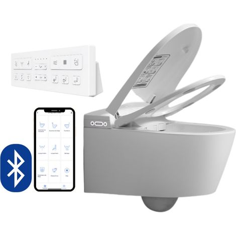 WC broyeur suspendu japonais sans bride – Double lavage eau chaude – Siège chauffant – Détartrage automatique – Design Crystal Plus V2 – Toptoilet (1/10)