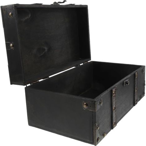 Coffre de Pirate en Bois Rétro Couvercle, Boîte à Bijoux Décorative Noire, Petite Boîte Vintage pour Rangement et Accessoire Photo (1/5)