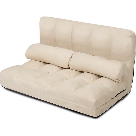 Divano letto pieghevole in 6 posizioni e rivestimento delicato sulla pelle, Divano da terra regolabile Beige (1/4)