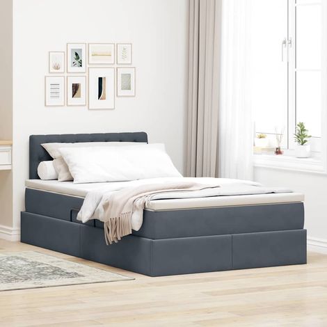 Bett mit Stauraum und LED mit LED Dunkelgrau 120 x 200 cm Samt