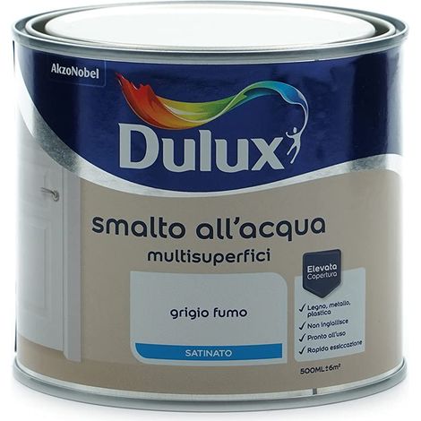 Dulux Smalto Satinato all'Acqua per Metallo Plastica e Legno Pronto all'Uso per Esterni e Interni, 0.5 Litri, Grigio Fumo (1/5)