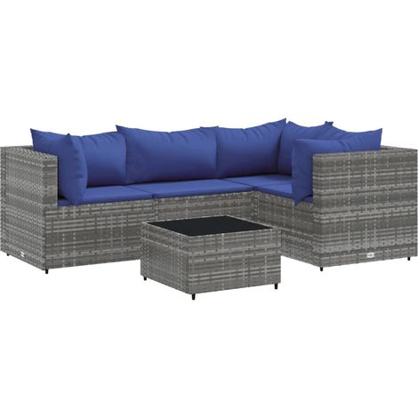 vidaXL Set Divani da Giardino 5 pz con Cuscini in Polyrattan Grigio (1/5)