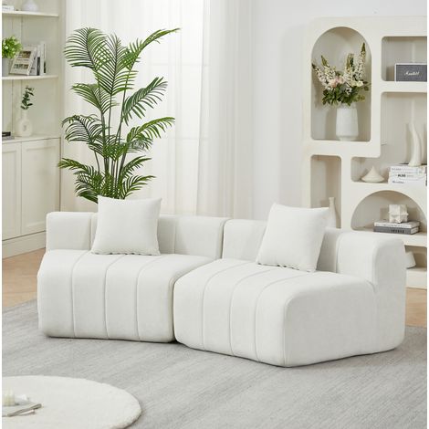 Sofá modular curvado de 2 plazas con 2 cojines, sin montaje, beige DESVIAE (1/5)