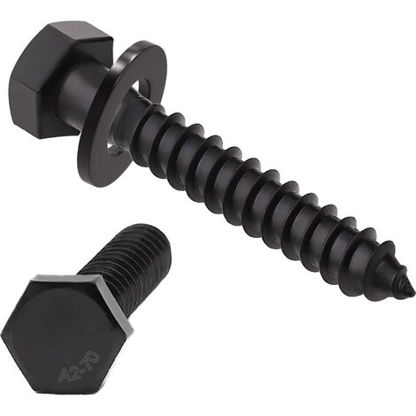 Lot de 10 vis à bois hexagonales M6 x 65 avec rondelles, vis à bois en acier inoxydable A2V2 - DIN571 (1/5)