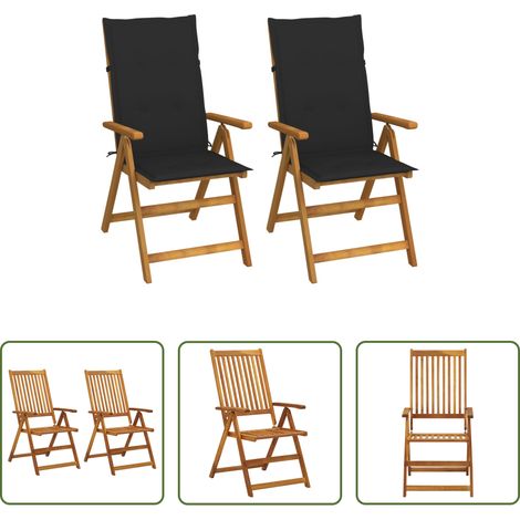 Chaise inclinable - Chaises inclinables de jardin lot de 2 et coussins Bois acacia (1/5)