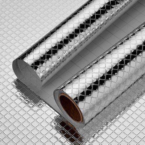 Autocollant cuisine feuille d\'aluminium auto-adhésif cuisine papier peint résistant à la chaleur résistant à l\'huile imperméable anti-moisissure bricolage feuille de meubles pour cuisines, placards, (1/4)