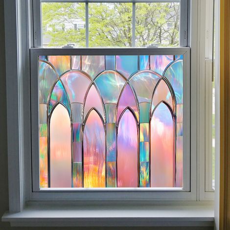 Film de confidentialité coloré pour vitres, 50×50cm, pour la décoration de fenêtres en verre, film à adsorption électrostatique. (1/5)
