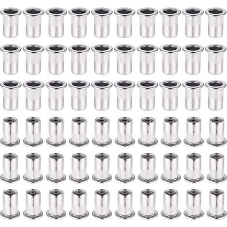 60 Pièces 304 Ecrou a Sertir M6 en Acier Inoxydable Tête Plate Ecrou Aveugle Rivet Fileté Ecrou a Rivet pour pince à insert fileté (1/4)