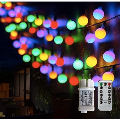 Guirlande Lumineuse Sphérique, Guirlande Lumineuse d'Extérieur avec Prise 100 LED 8 Modes avec Télécommande pour Chambre à Coucher, Intérieur, Jardin, Noël et Mariage (Multicolore) (1/5)
