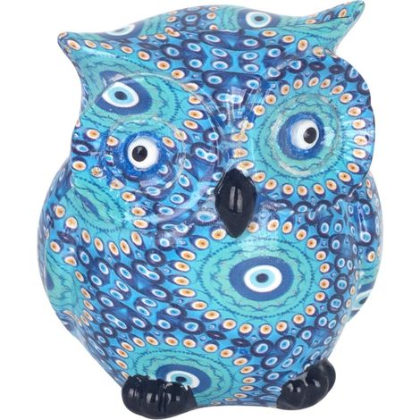 Piccolo regalo per ufficio in resina decorativa con statuetta di gufo blu