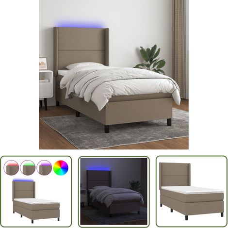 The Living Store Sommier à lattes de lit matelas LED Taupe 90x190 cm Tissu - Sommier Tapissier - Lit Plateforme - Lit Avec Led - Matelas À Ressorts Ensachés - Têted Lit Ajustable (1/5)